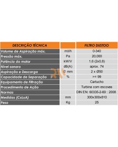 FILTRO DUSTOO + MANGUEIRA DE ASPIRAÇÃO 2,5M REF20170021