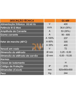 EQUIPAMENTO RETIFICADOR MMA/SER GL 600 EQUIPAMENTO RETIFICADOR MMA/SER GL 600