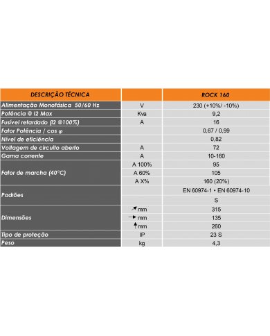 EQUIPAMENTO MMA/SER INVERTER ROCK 160
