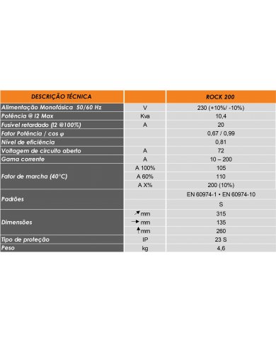 EQUIPAMENTO MMA/SER INVERTER ROCK 200